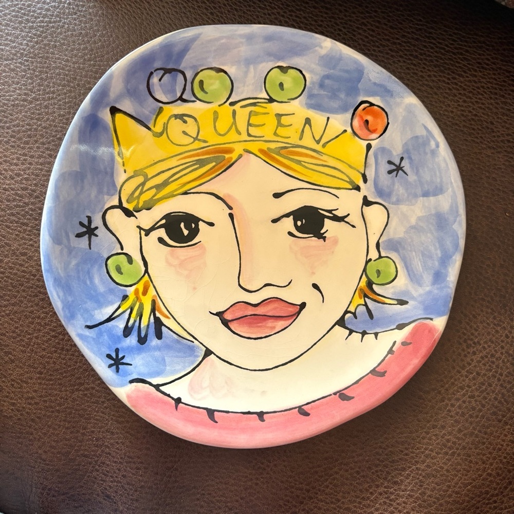 Julia Junkin Studio Queen Wall Plate Ceramic Wall Art 6.5” Colorful Hand Painted